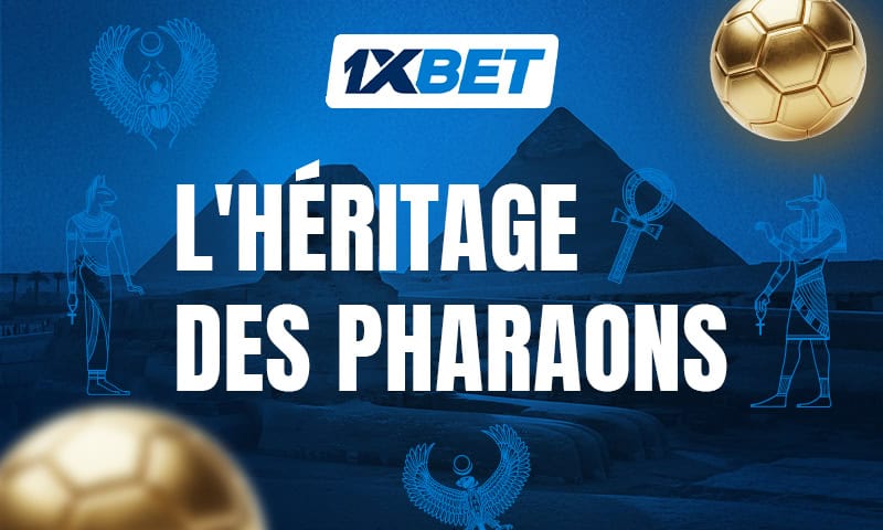 Mohamed Salah en maillot de l'équipe d'Égypte, avec des images historiques des participations des Pharaons à la Coupe du monde, dans le cadre d'une couverture spéciale de 1xBet